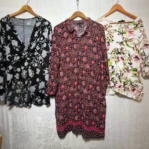 Lane Bryant Top 22 24 Lot of 3 Cross Front Flowy Tunic Boho Floral Geometric